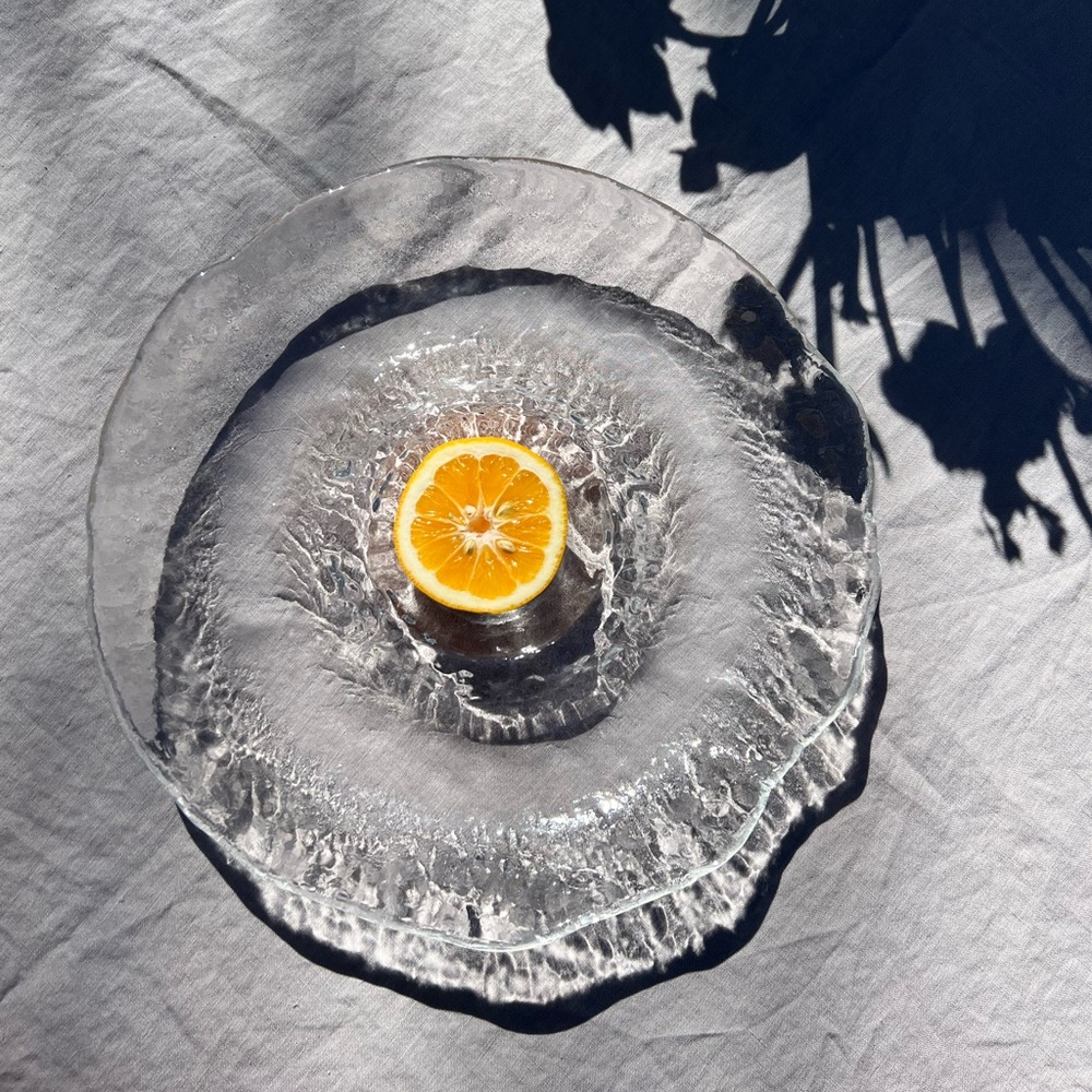 Textured glass oyster dish